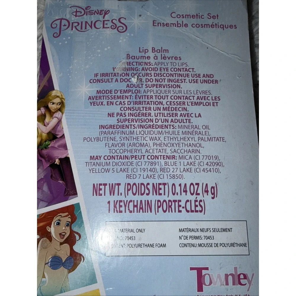 Disney Princess Ariel Rapunzel Lip Balm Keychain Cosmetic Set Lot of 2 New